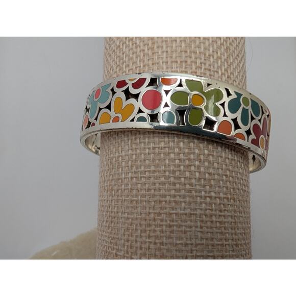 Brighton Multi-Color Enamel Flower Bangle Bracelet Silver Tone Floral Boho - Picture 5 of 8